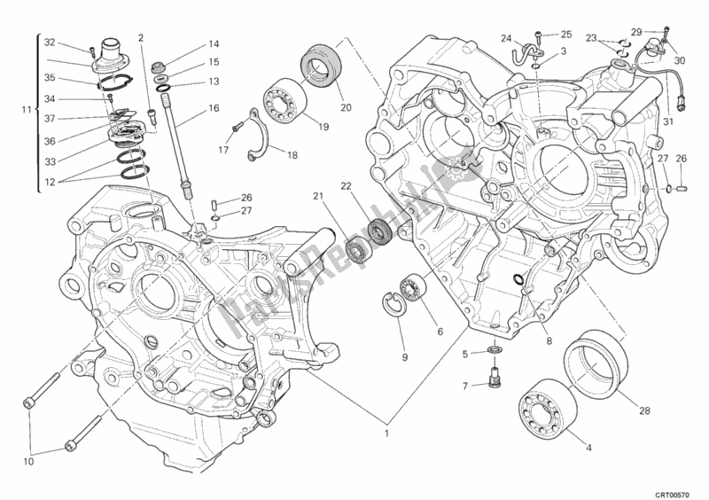 All parts for the Crankcase of the Ducati Diavel Carbon 1200 2011
